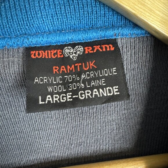 Vintage White Ram Men L Ramtuk Full Zip Wool Blend Sweater Jacket Gray Blue Ski - Picture 4 of 6